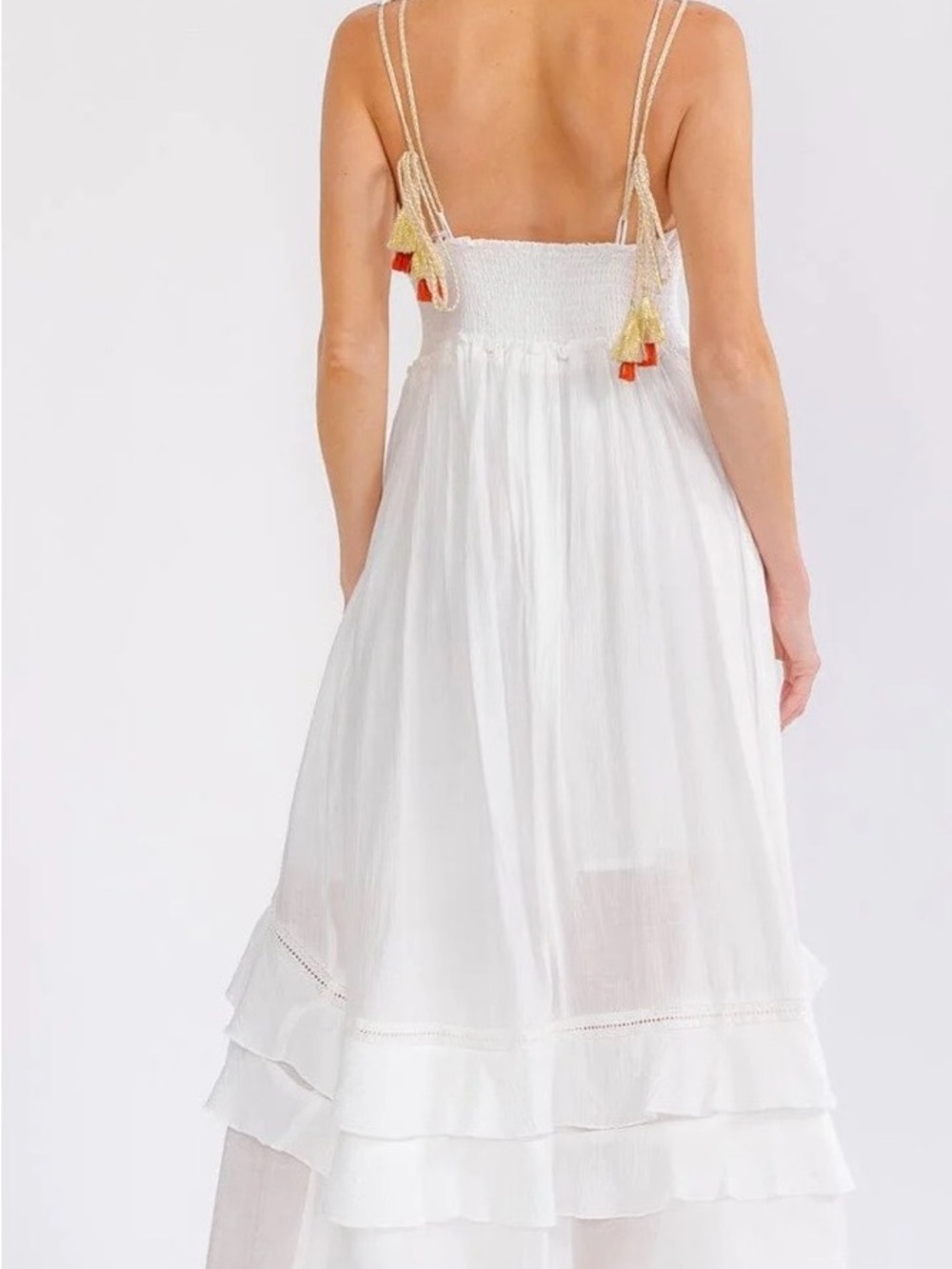 White Sleeveless V-Neck Ruffled Maxi Dress - Picture 2 of 2